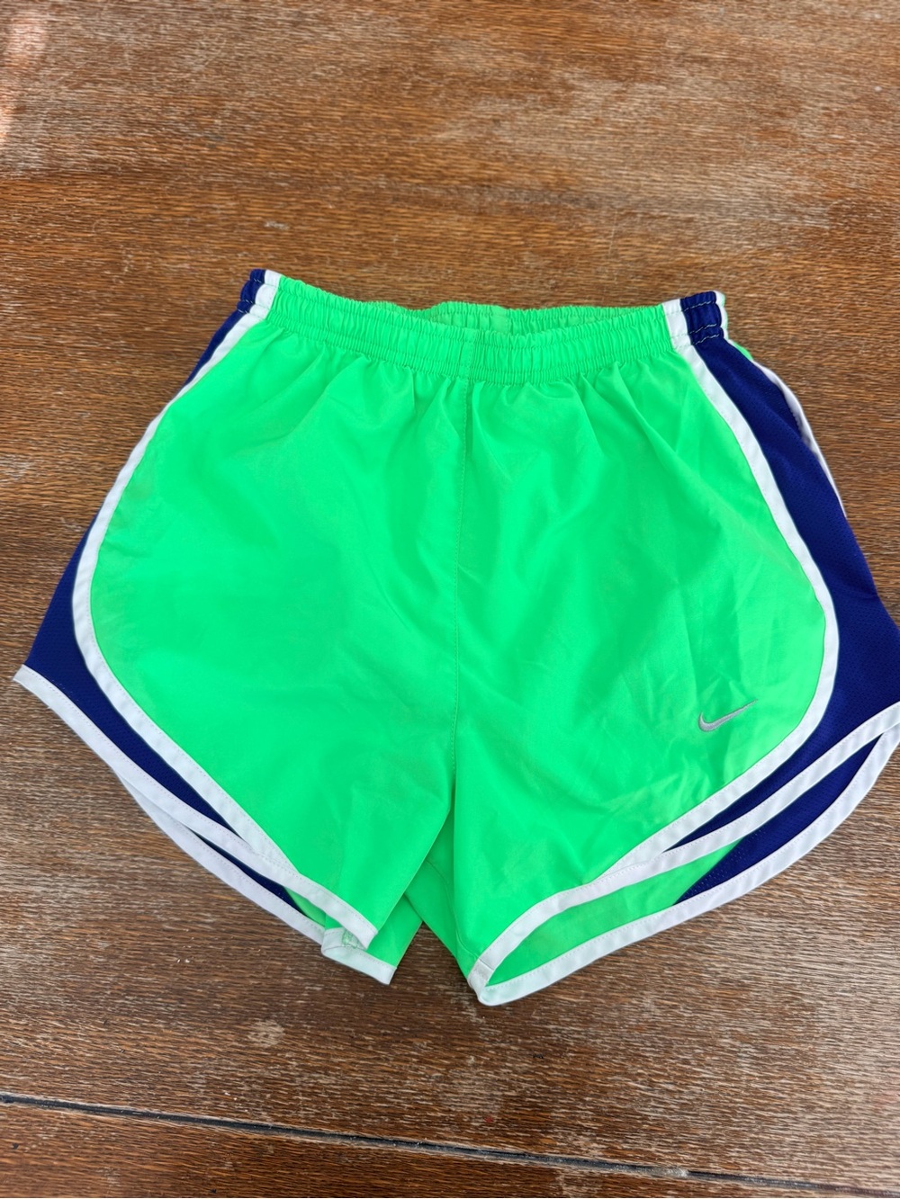 Nike Women’s Neon Green Athletic Shorts with Navy & White Trim